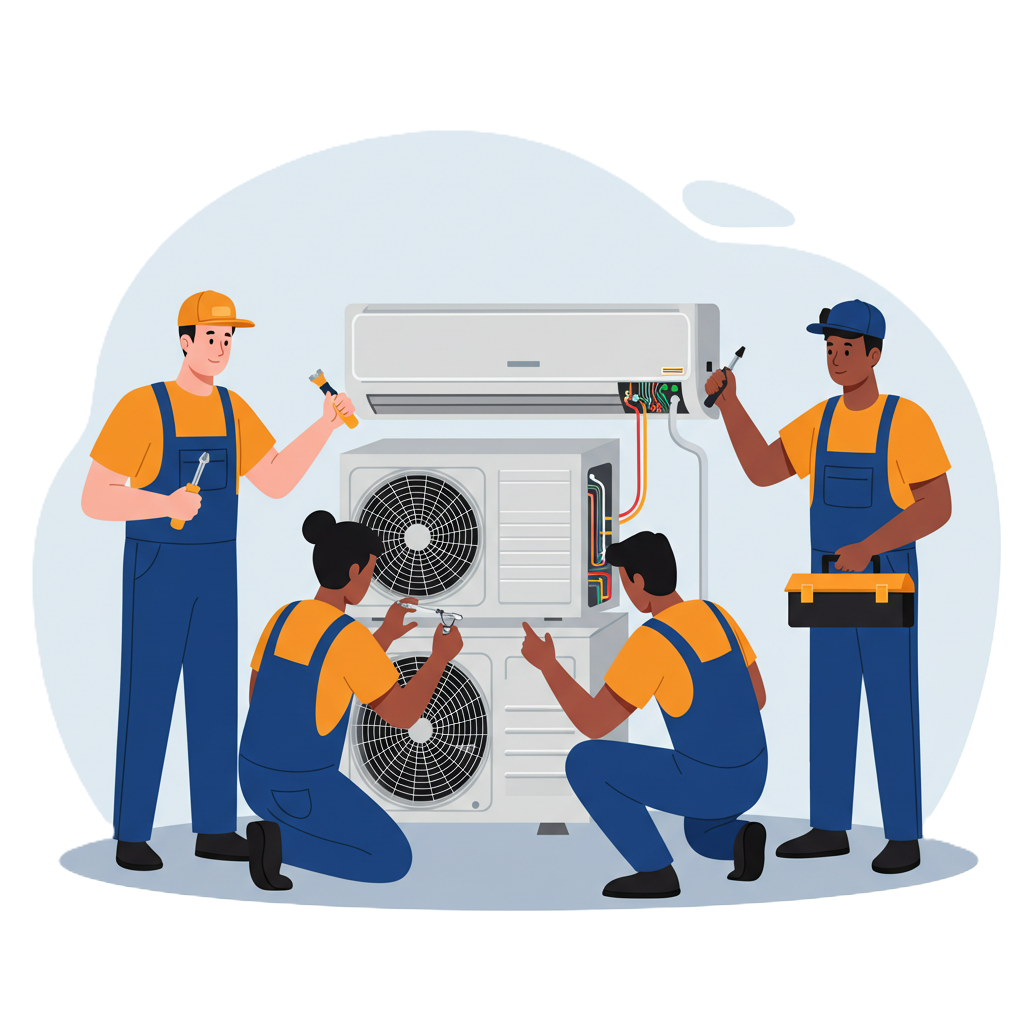 Technician servicing an air conditioner unit